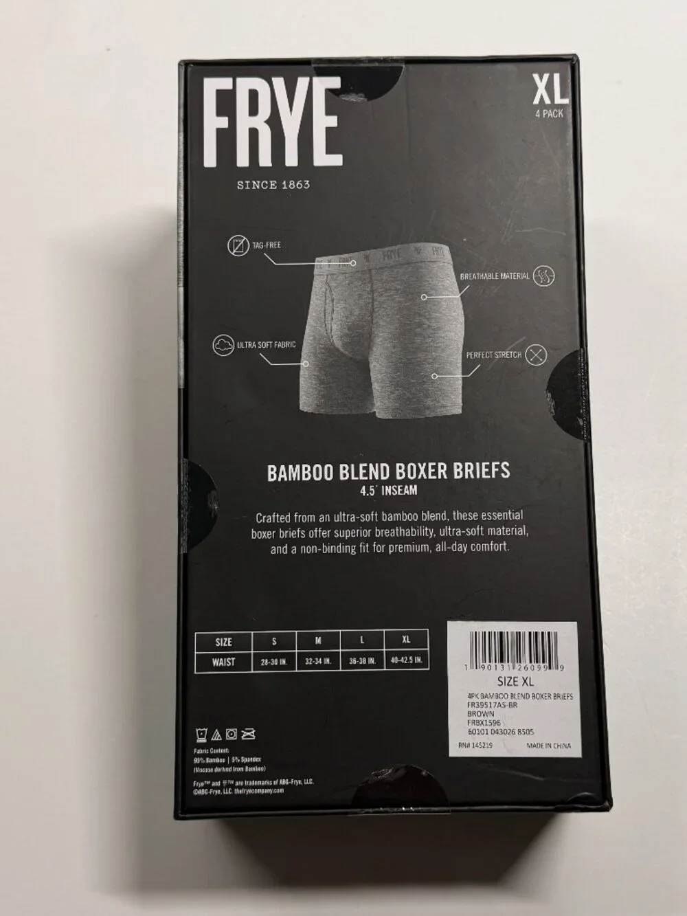 FRYE Bamboo Blend Boxer Briefs - 4 Pack - NWT - XL - Soft Earth Tone Colors